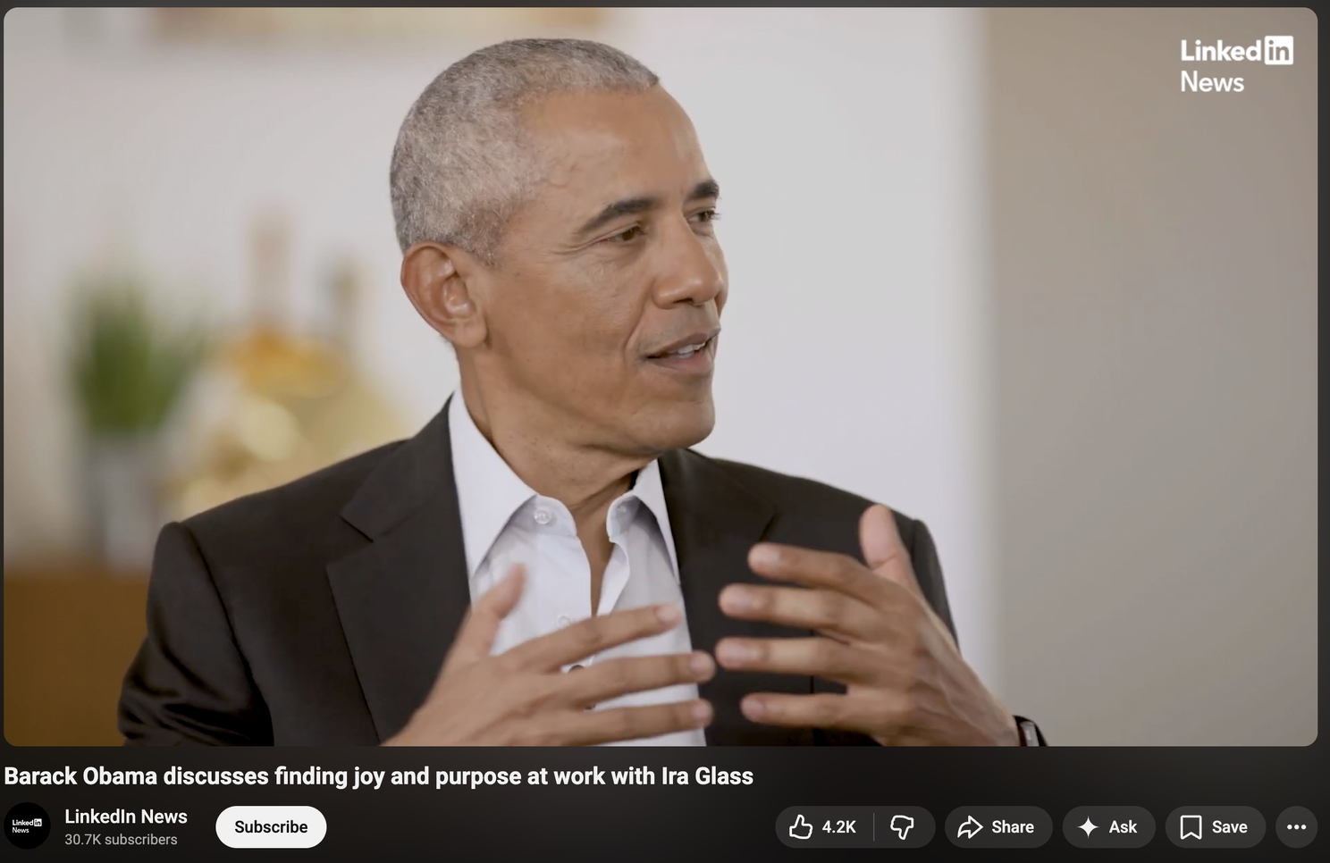 LinkedIn News video feature with Barack Obama.