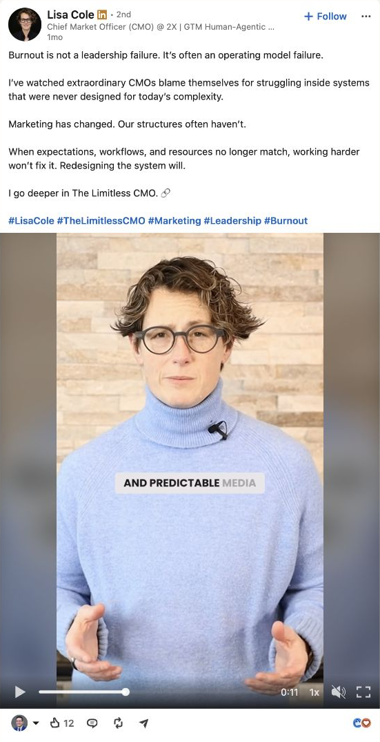 Actual LinkedIn screenshot of Lisa Cole’s Lisa’s team post from August 20, 2026