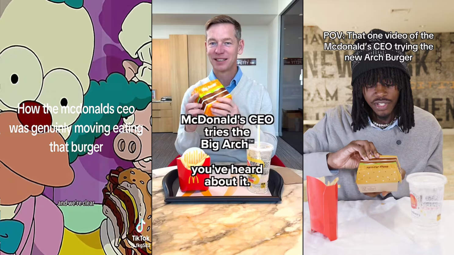 Reaction videos to the McDonald's CEO trying the Big Arch burger. Photo credit: Ad Age.