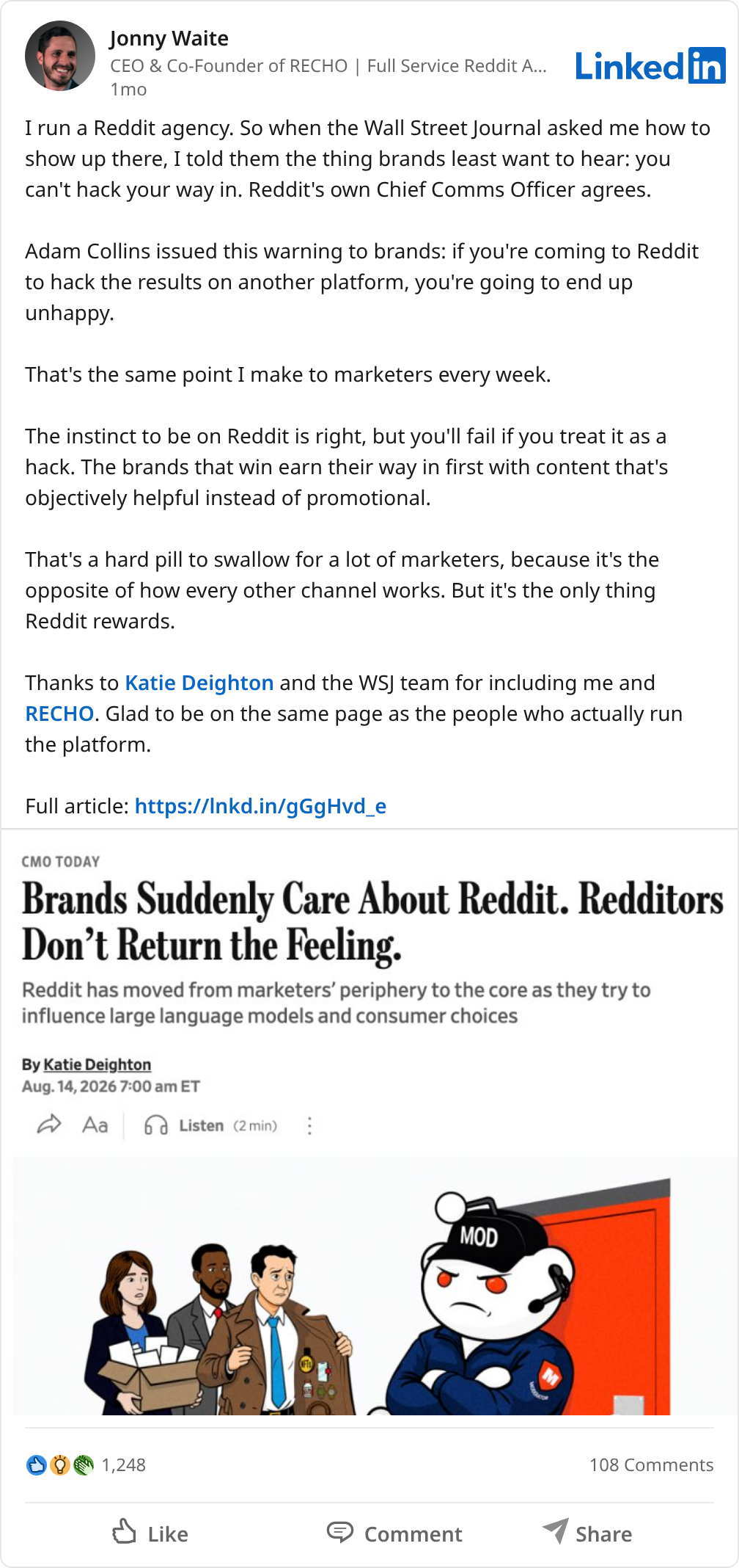 LinkedIn post by Jonny Waite: Credibility. Opens the original on LinkedIn.