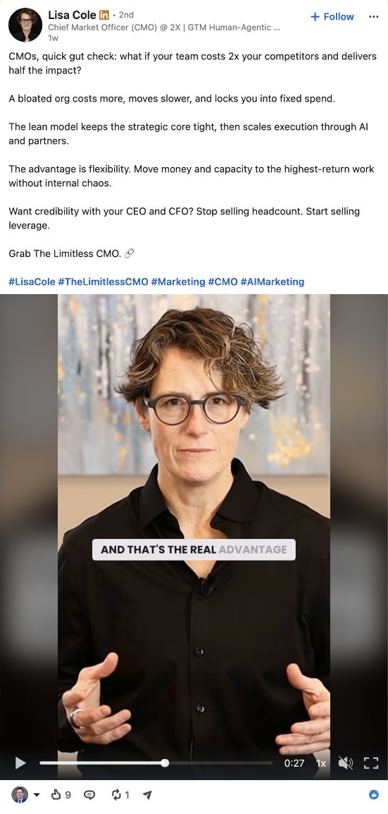 Actual LinkedIn screenshot of Lisa Cole’s Lisa’s team post from September 17, 2026