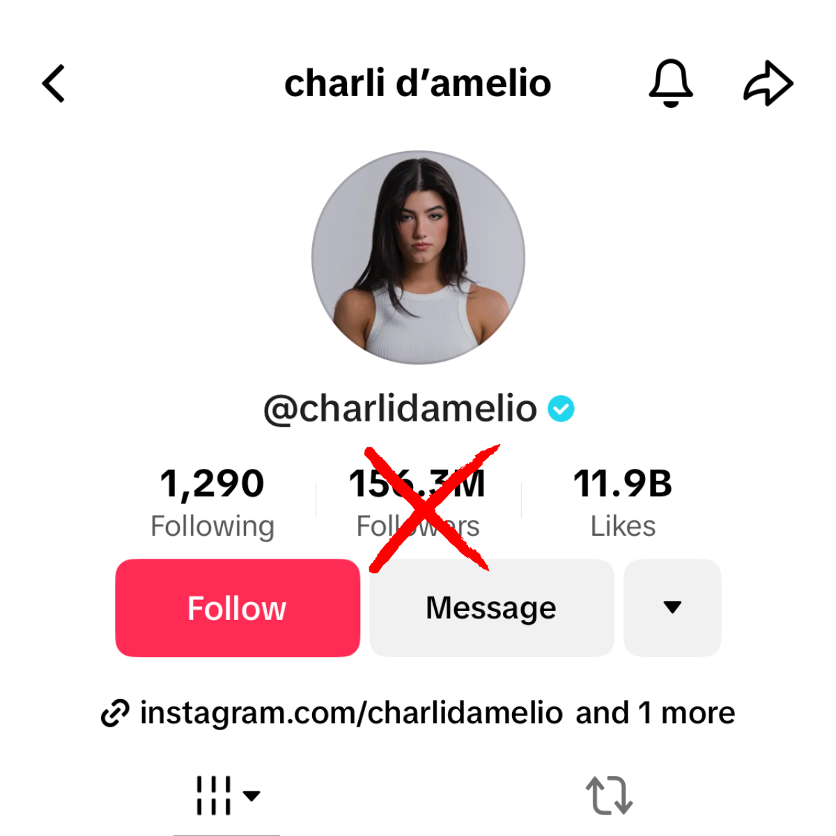 Original post artwork: a public TikTok creator profile with the follower count crossed out in red.